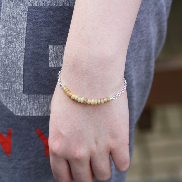 Natural Untreated Welo Opal Bracelet Sterling Silver , 14th Anniversary - Picture 2 of 5